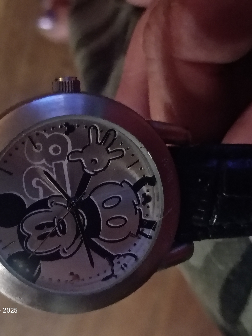 Men's Black Leather Strap Mickey Mouse Watch - Unbranded
